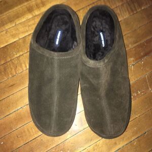 Lands End brown cozy lined slippers with hard soles
